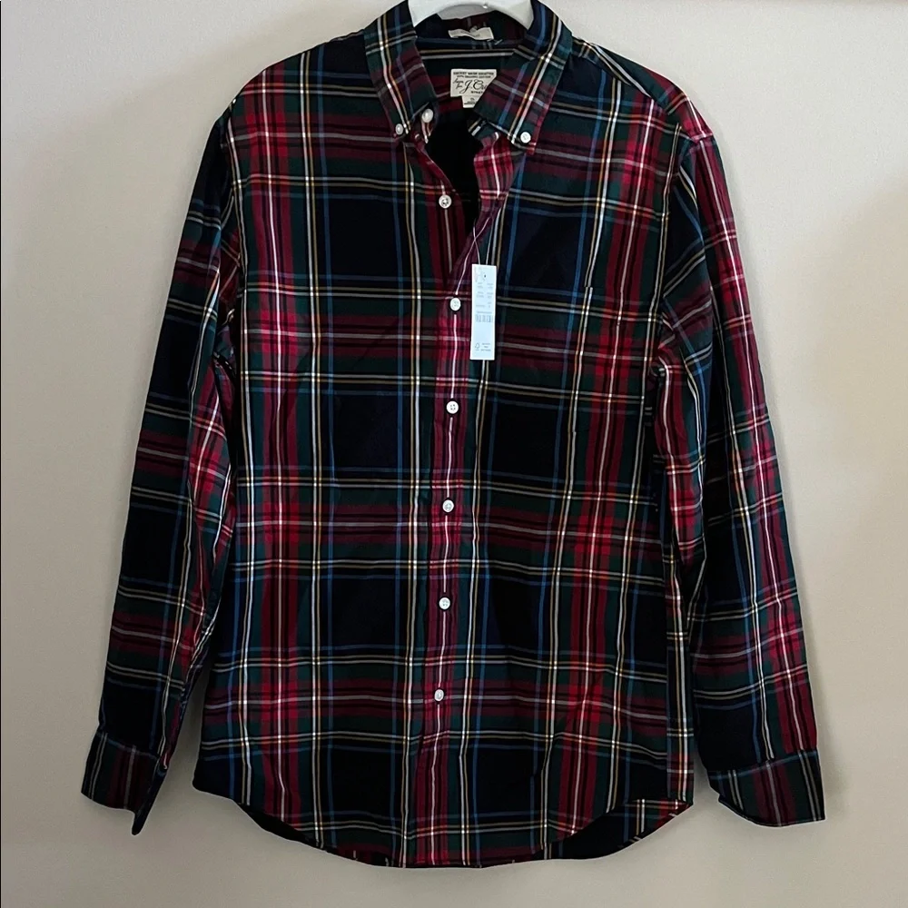 NWT J Crew Classic Fit Secret Wash Button Down Cotton Shirt in Plaid | S